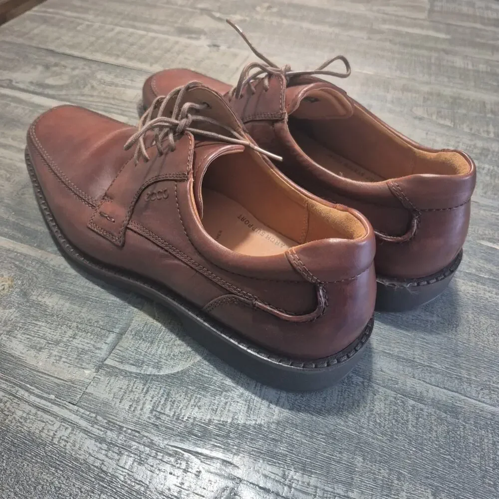 ECCO Seattle Shoes Mens 46 12-12 1/2 Cognac Brown Leather Oxford Derby Apron